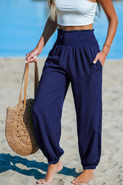 Women’s Ankle-Tie Pants – High Waist Beach Casual Fit