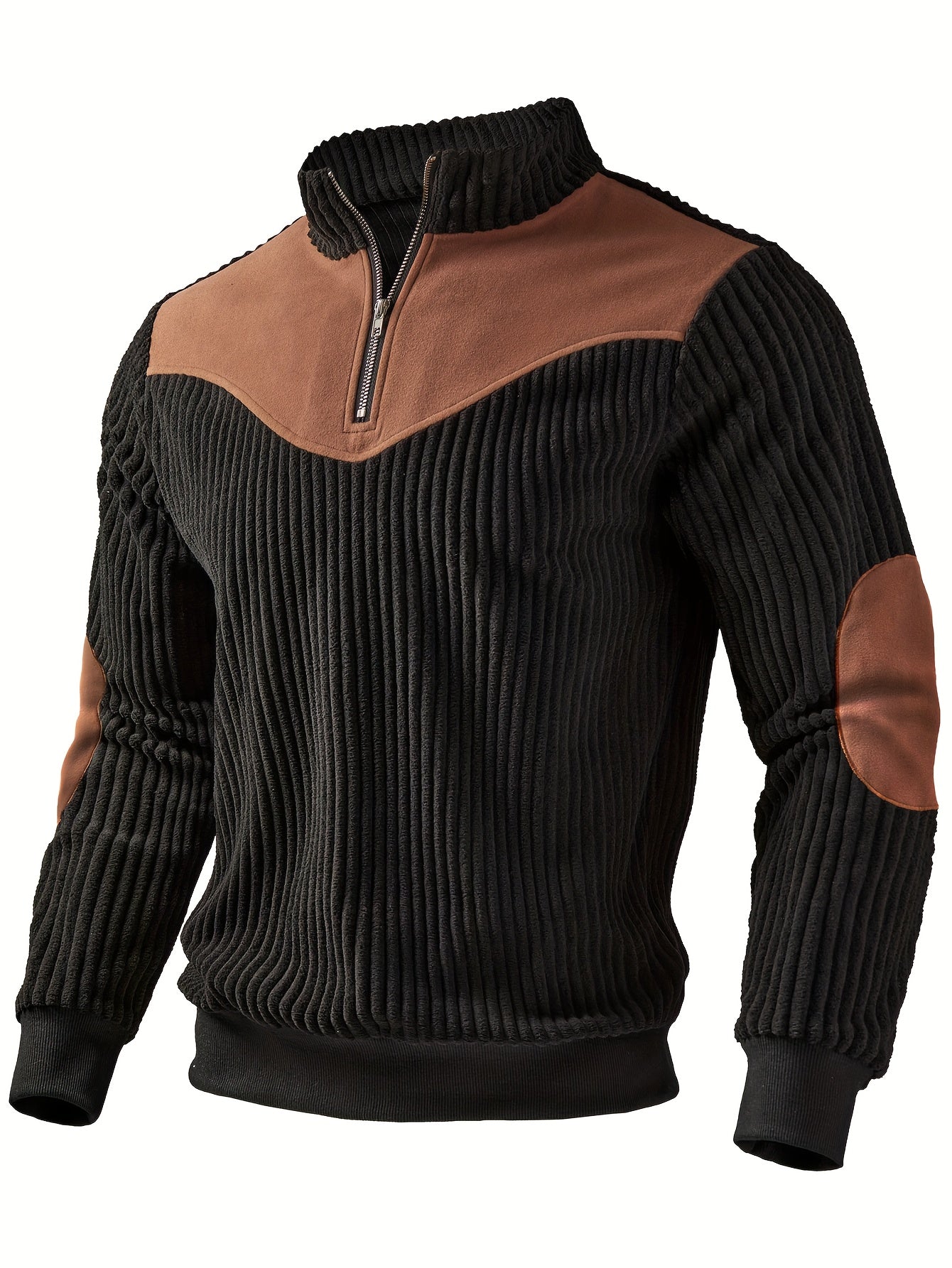 Men’s Stand Collar Half-Zip Pullover – Warm Ribbed Retro Sweatshirt