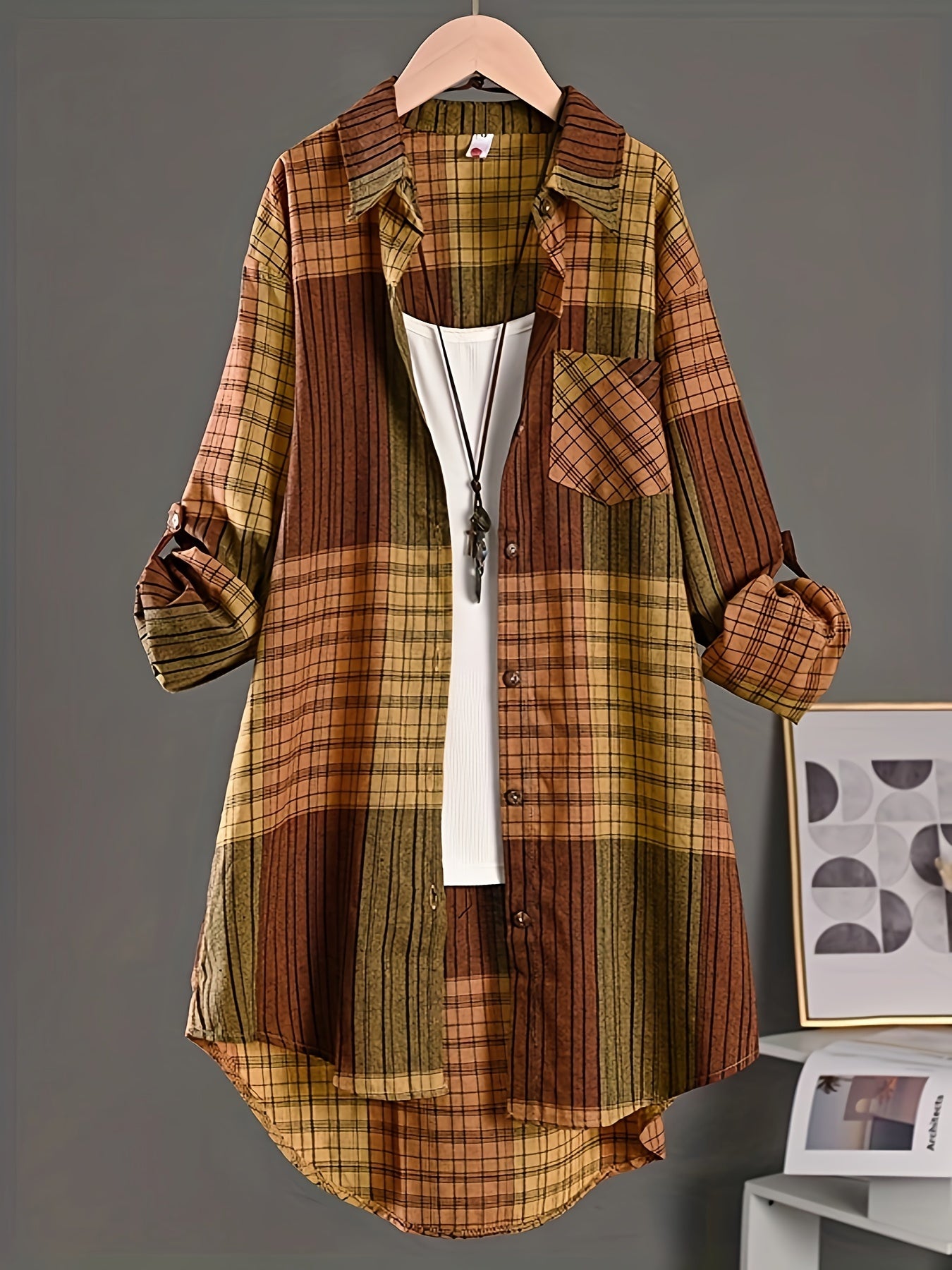 Women’s Vintage Plaid Shirt – Loose Button-Up All-Season Top