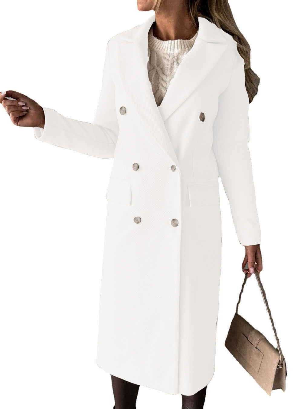 Loom & Soul™ Double-Breasted Lapel Coat – Women’s Slim Long Winter Jacket for Effortless Street Chic