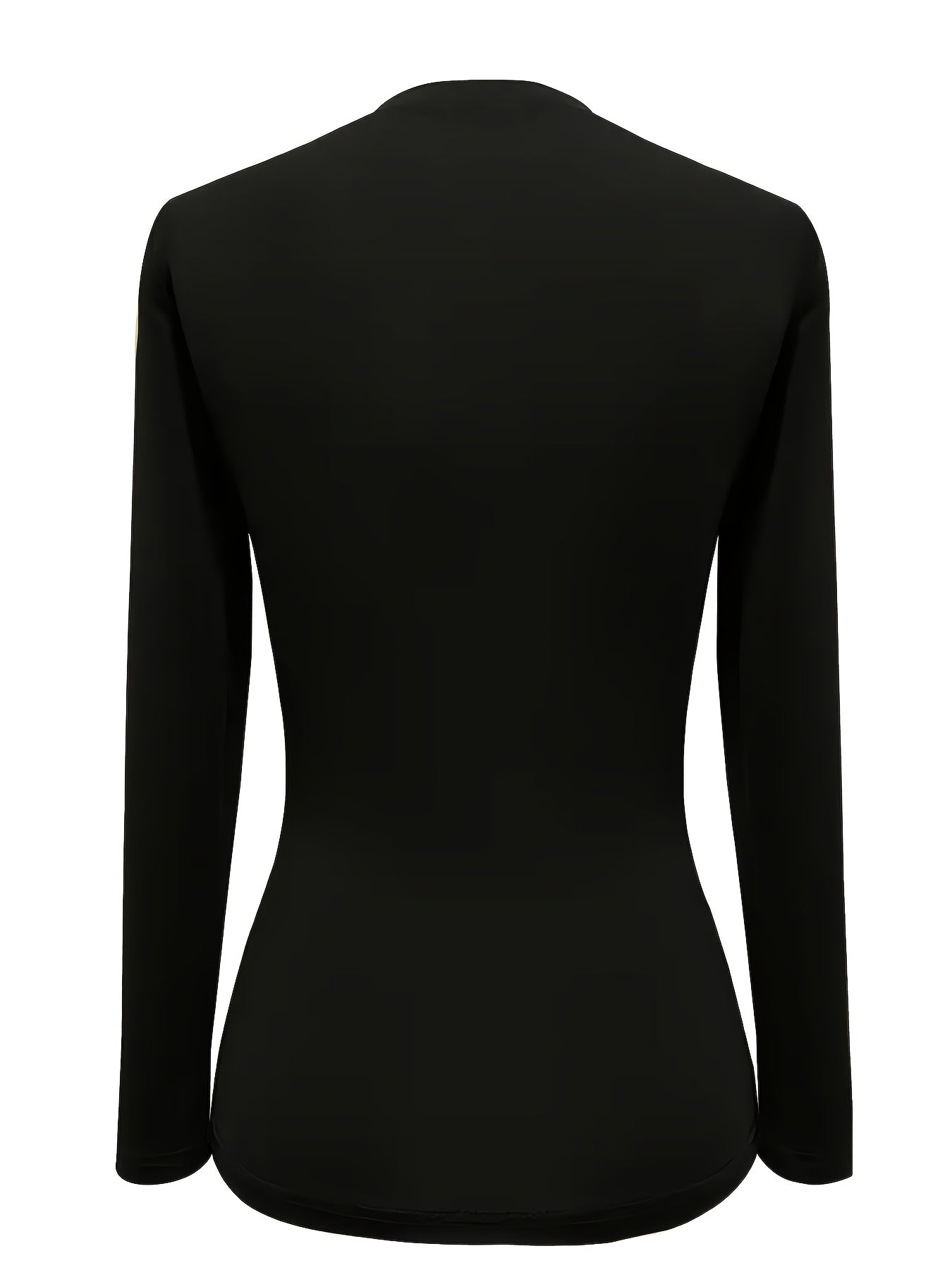 Elegant Black Long Sleeve Top – Gold Button Detail Round-Neck Tee