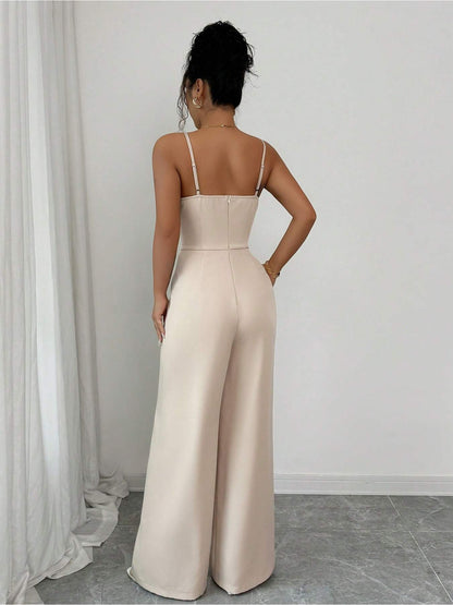 Mono Minimalista con Tirantes y Cuello de Pico – Elegantes Palazzos de Pierna Ancha