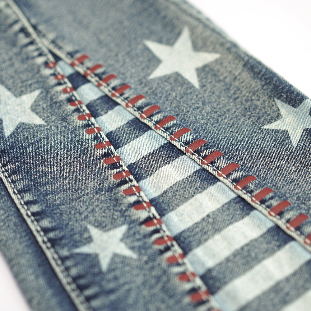 Jeans acampanados de tiro alto para mujer con diseño de estrella – Campana que realza las curvas