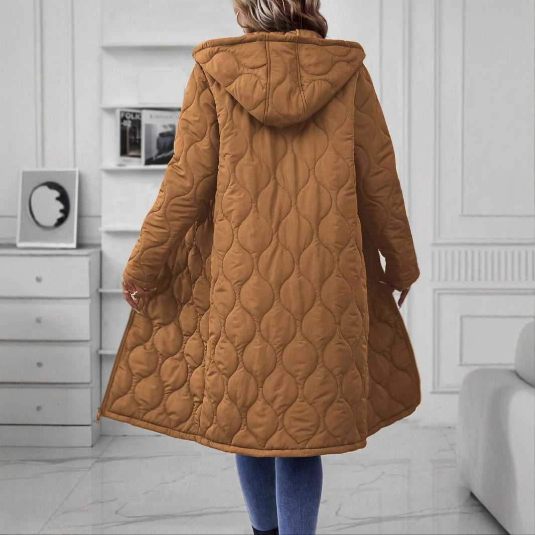 Chaqueta con capucha y cremallera para mujer – Abrigo casual grueso con relleno de algodón