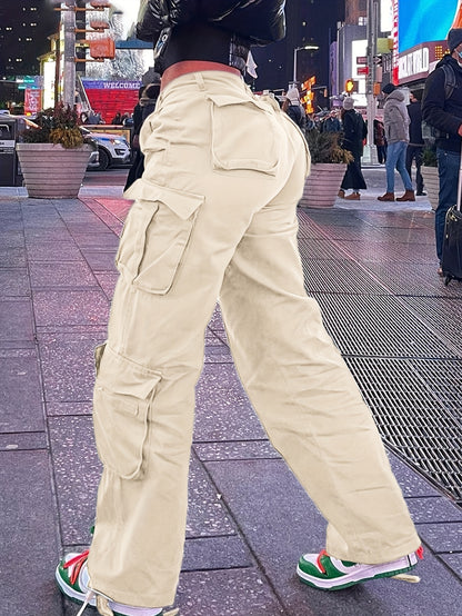 Women’s Retro Y2K Cargo Pants – High-Waisted Wide-Leg Streetwear