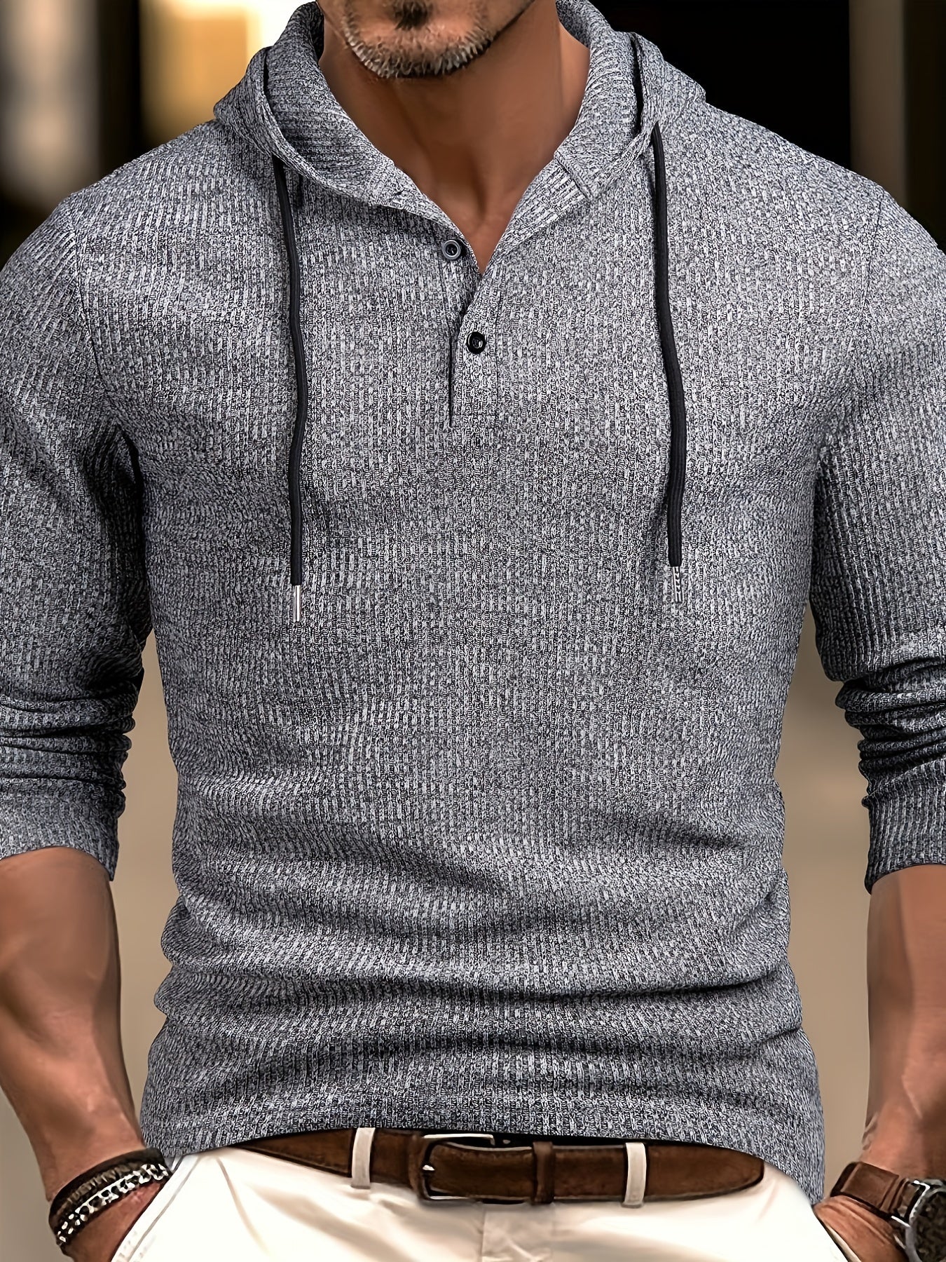 Men’s Ribbed Henley Shirt – Long Sleeve Soft Knit Fall Top