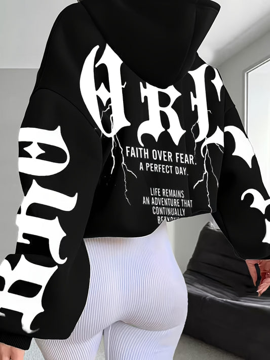 Faith Over Fear Hoodie – Black & Pink Gothic Lettering Loose Fit Sweatshirt