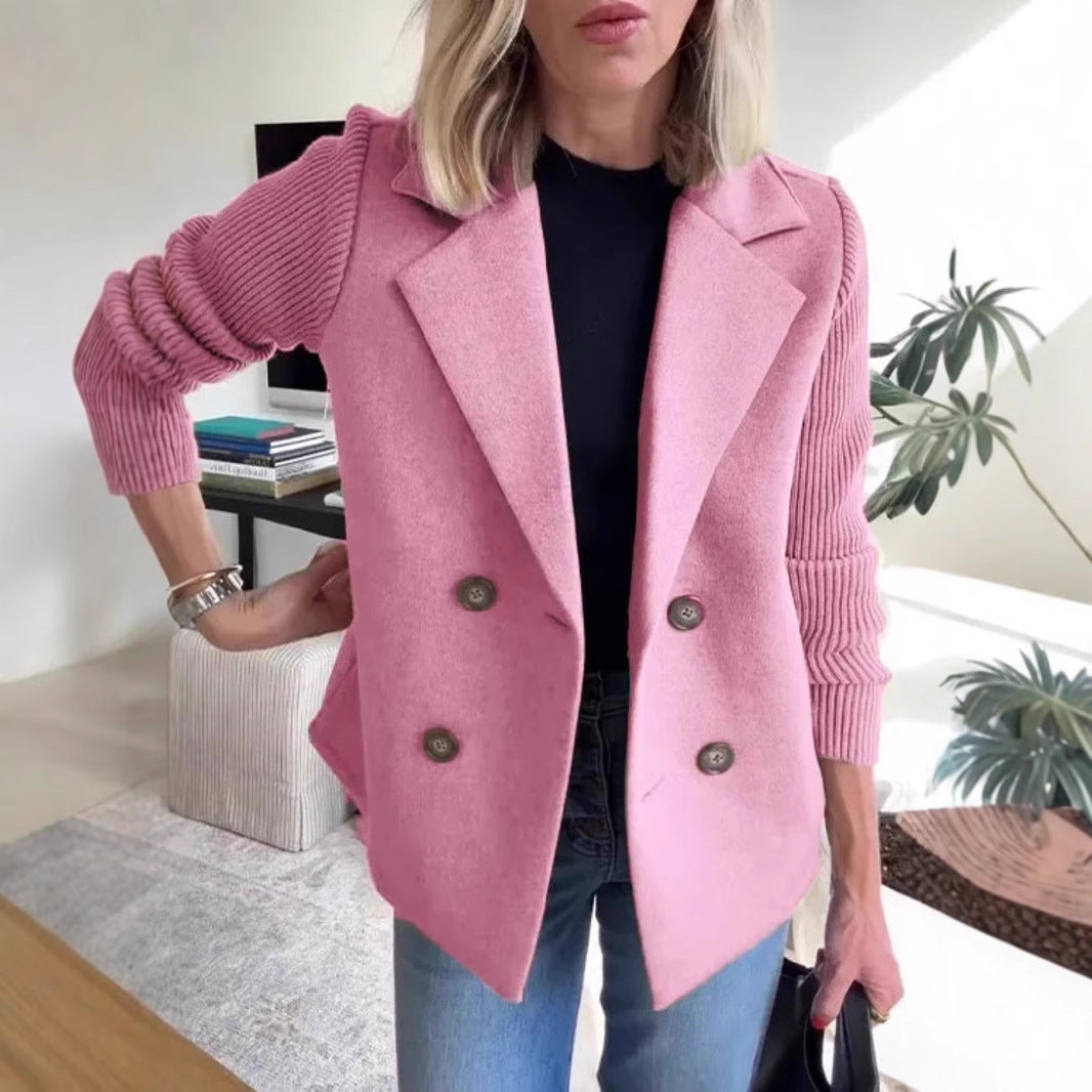 Chaqueta de Solapa Cruzada para Mujer – Abrigo con Mangas Tejidas Empalmadas