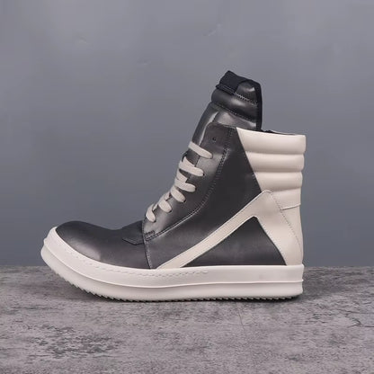 Men'S Casual Shoes Leather Shoes for Women Inverted Triangle Design Women'S Sneakers Lace-Up Patchwork Men'S Shoes