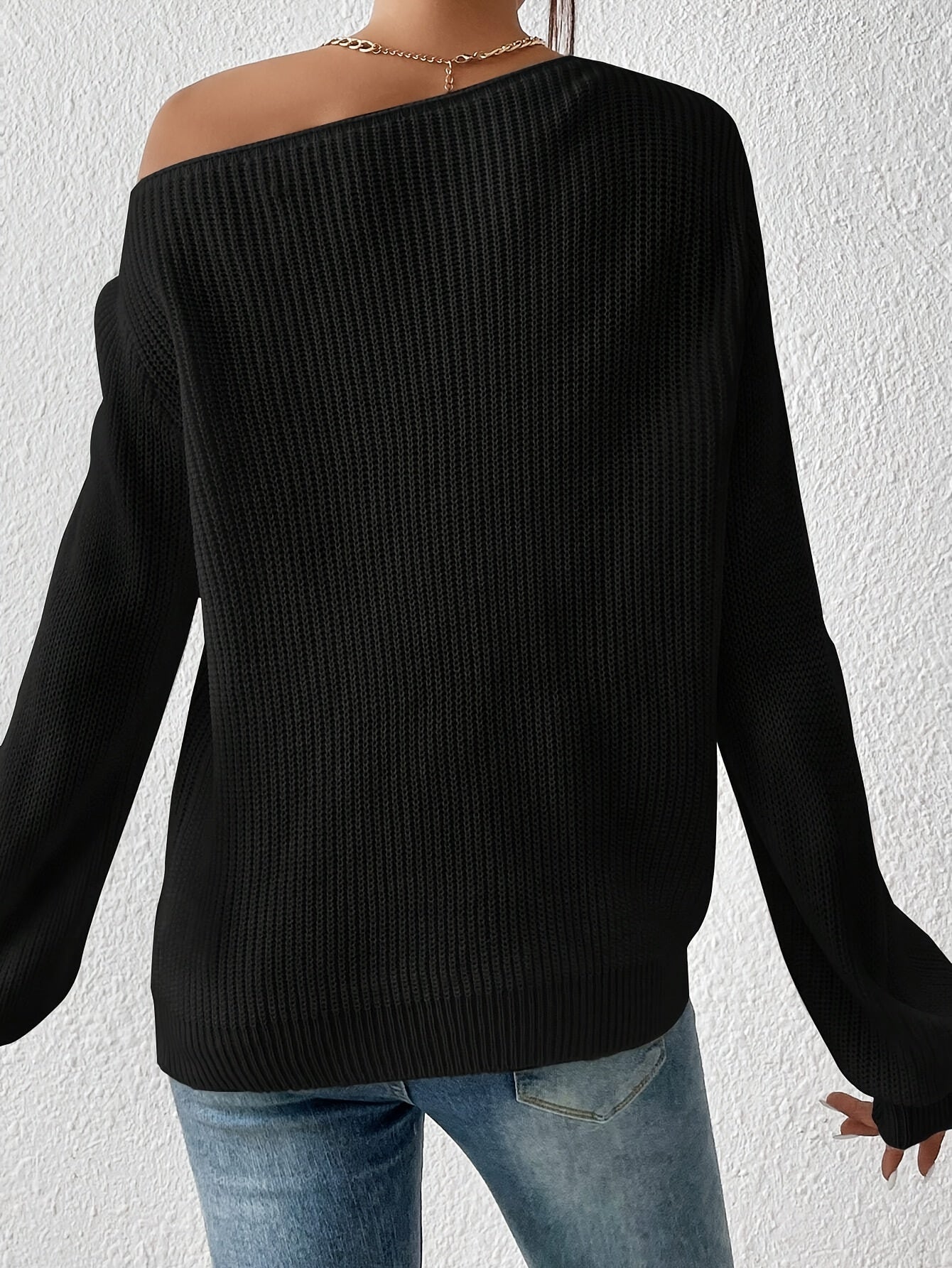 Women’s Asymmetrical Neck Sweater – Elegant Spring/Fall Pullover