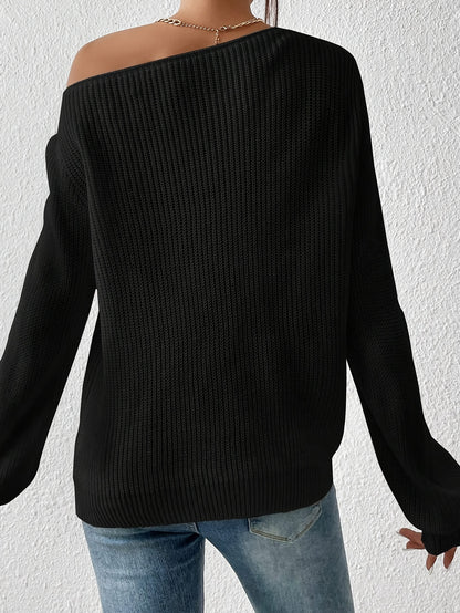 Women’s Asymmetrical Neck Sweater – Elegant Spring/Fall Pullover