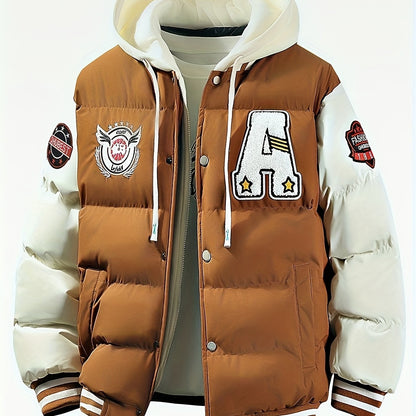 Loom & Soul Men’s Retro Hooded Baseball Jacket – Warm Color-Block Outerwear