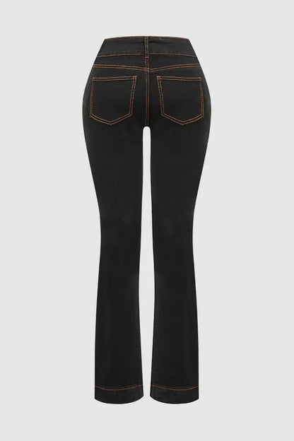 Vaqueros acampanados de tiro alto para mujer – Denim de doble botón con control de abdomen