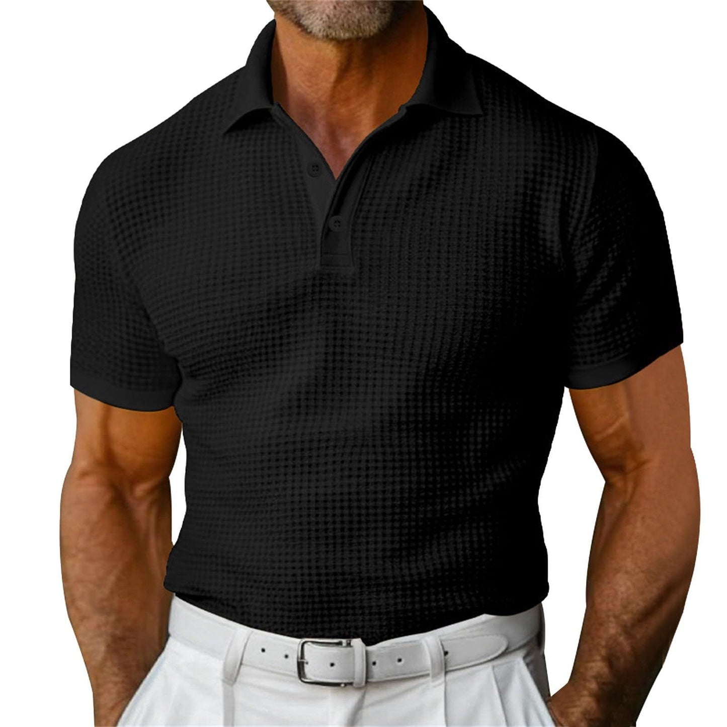 Loom & Soul™ Men’s Waffle Polo Shirt – Short Sleeve Slim Fit Summer Lapel Top