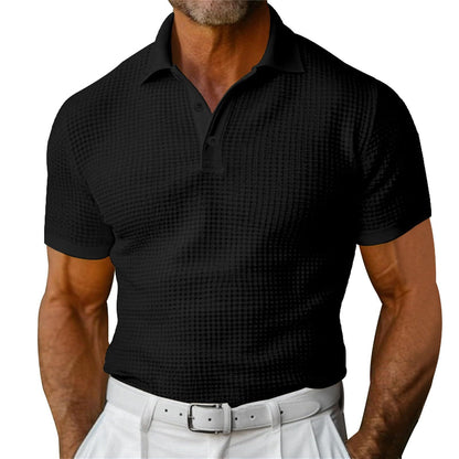 Loom & Soul™ Men’s Waffle Polo Shirt – Short Sleeve Slim Fit Summer Lapel Top