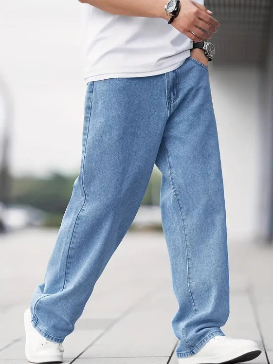 Jean droit décontracté en jean pour homme – Pantalon en coton taille mi-haute