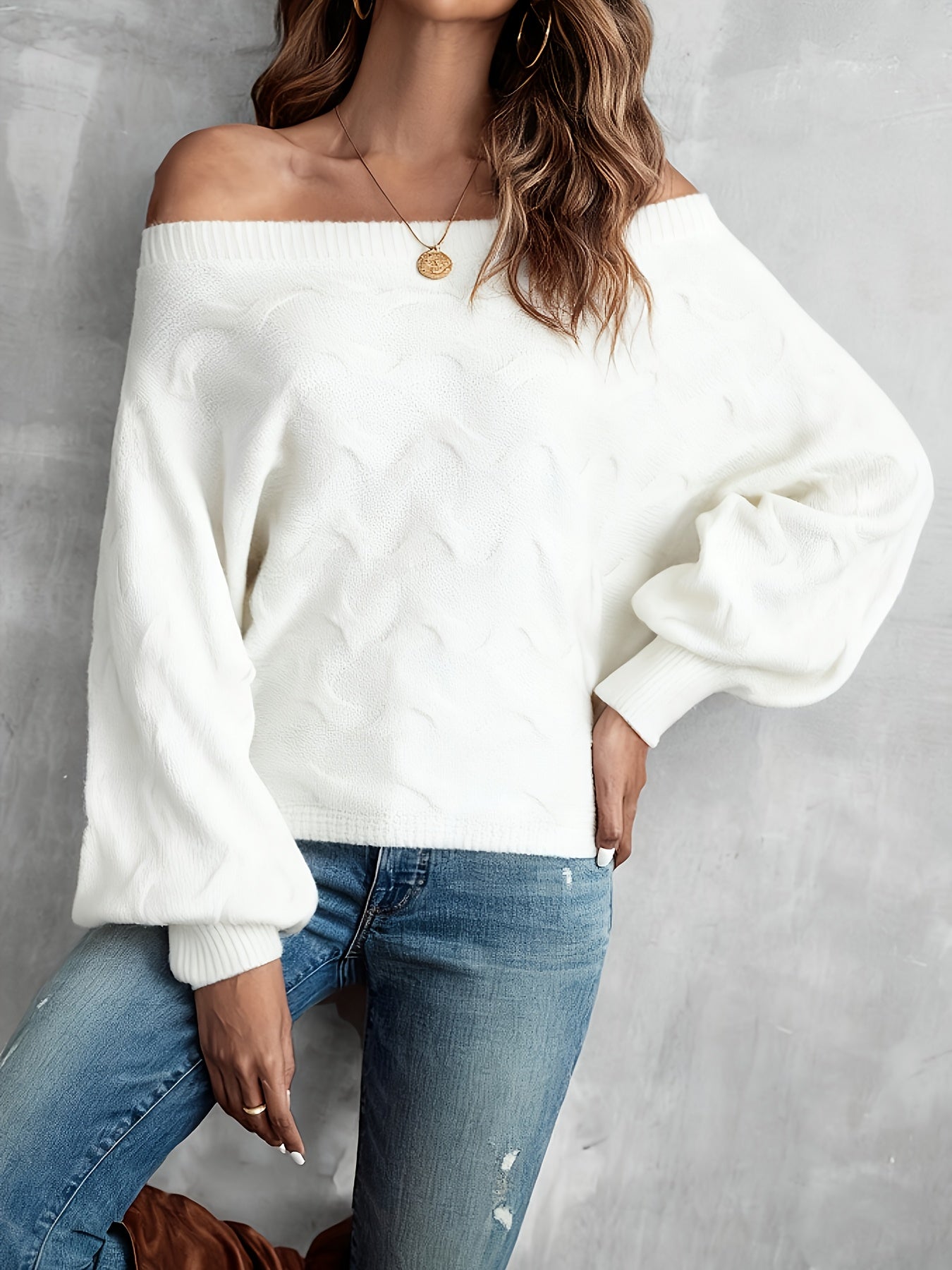 Women’s Off-Shoulder Batwing Sweater – Relaxed All-Season Knit