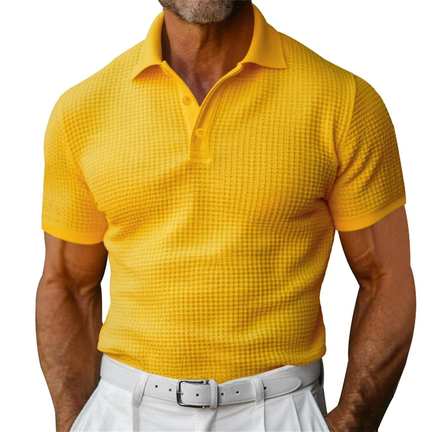 Loom & Soul™ Men’s Waffle Polo Shirt – Short Sleeve Slim Fit Summer Lapel Top
