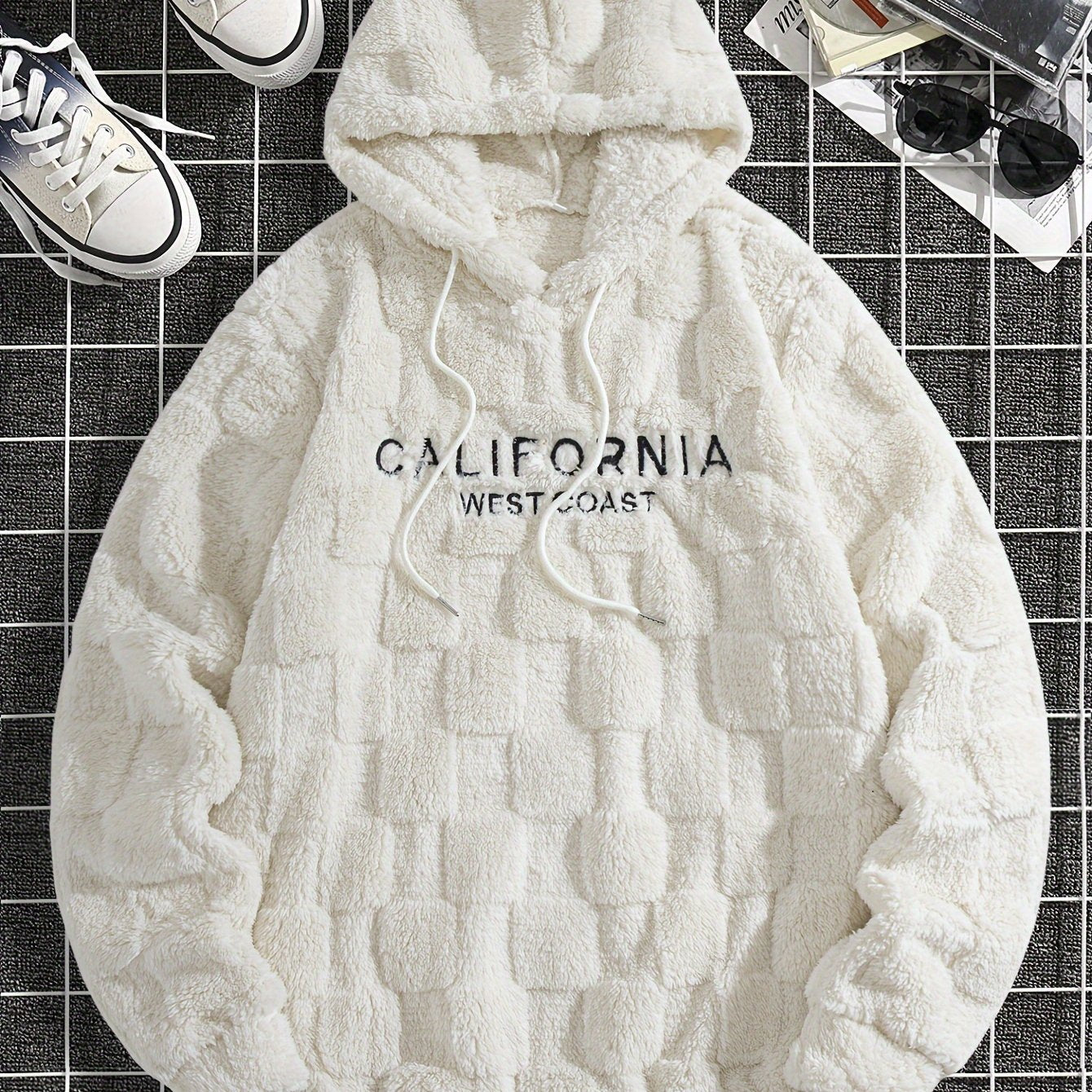 Men’s Westcoast Fleece Hoodie – Thick Embroidered Checkered Pullover