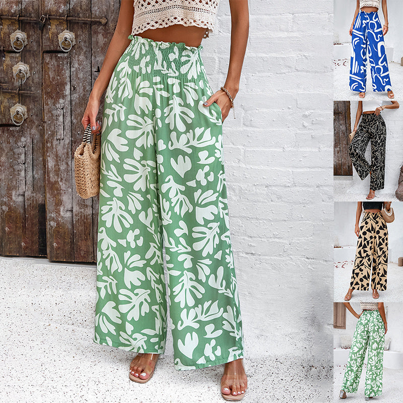 Loom & Soul™ Elegant Printed Trousers – Women’s High-Waist Loose Straight Pants for Summer & Beachwear