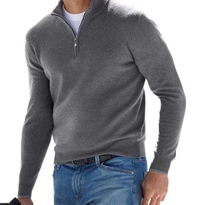 Pull col V zippé pour homme – Pull d'automne décontracté effet cachemire