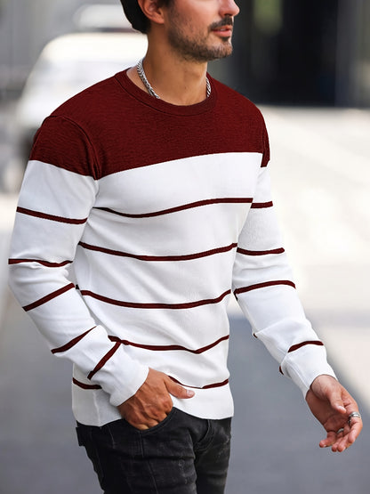 Pull tricoté rayé bleu marine pour homme – Col rond décontracté