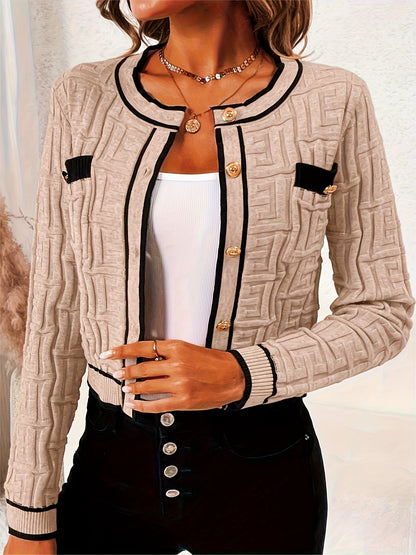 Slim-Fit Striped Cardigan – Elegant High-Stretch Knit Spring/Fall Sweater