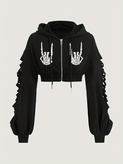Skull Hoodie – Women's Street Style Ripped Pullover
