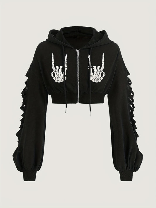 Skull Hoodie – Women's Street Style Ripped Pullover