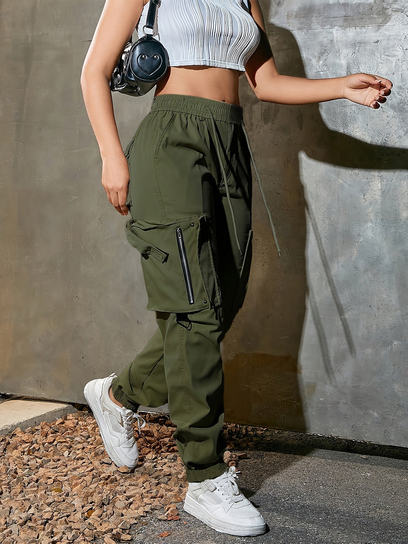 Pantalon cargo à cordon de serrage pour femme – Coupe décontractée style urbain, multipoches