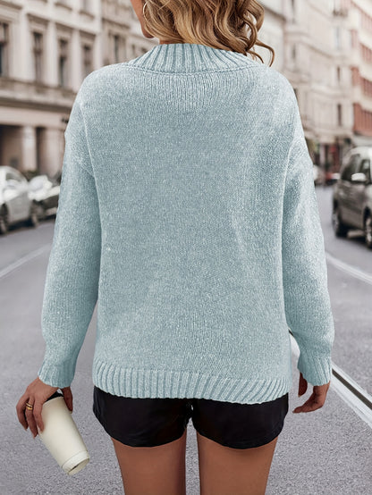 Cozy Heart Print V-Neck Sweater – Soft Knit Pullover for Fall/Winter