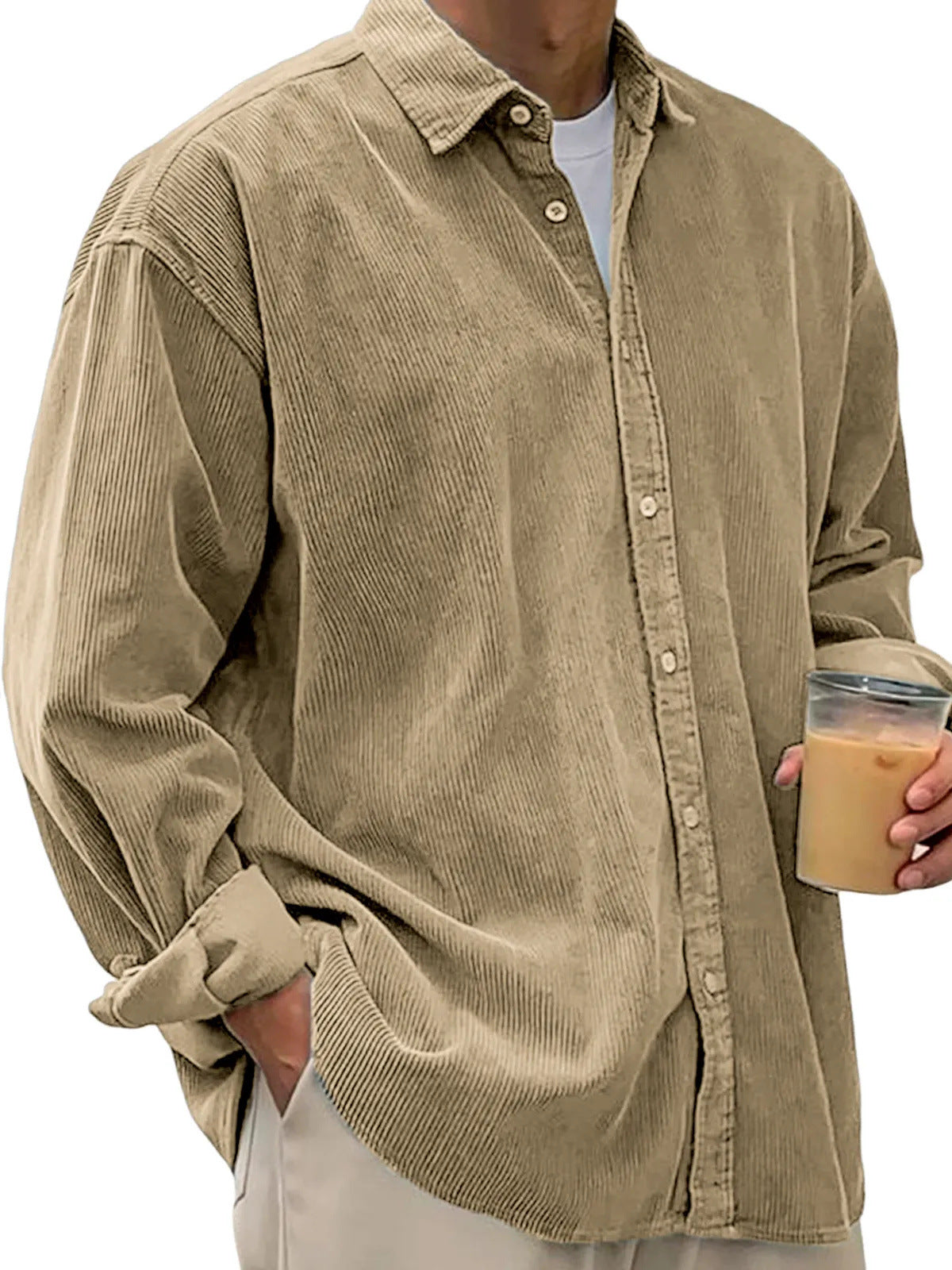 Veste-chemise en velours côtelé pour homme – Manteau décontracté coupe ample pour l'automne