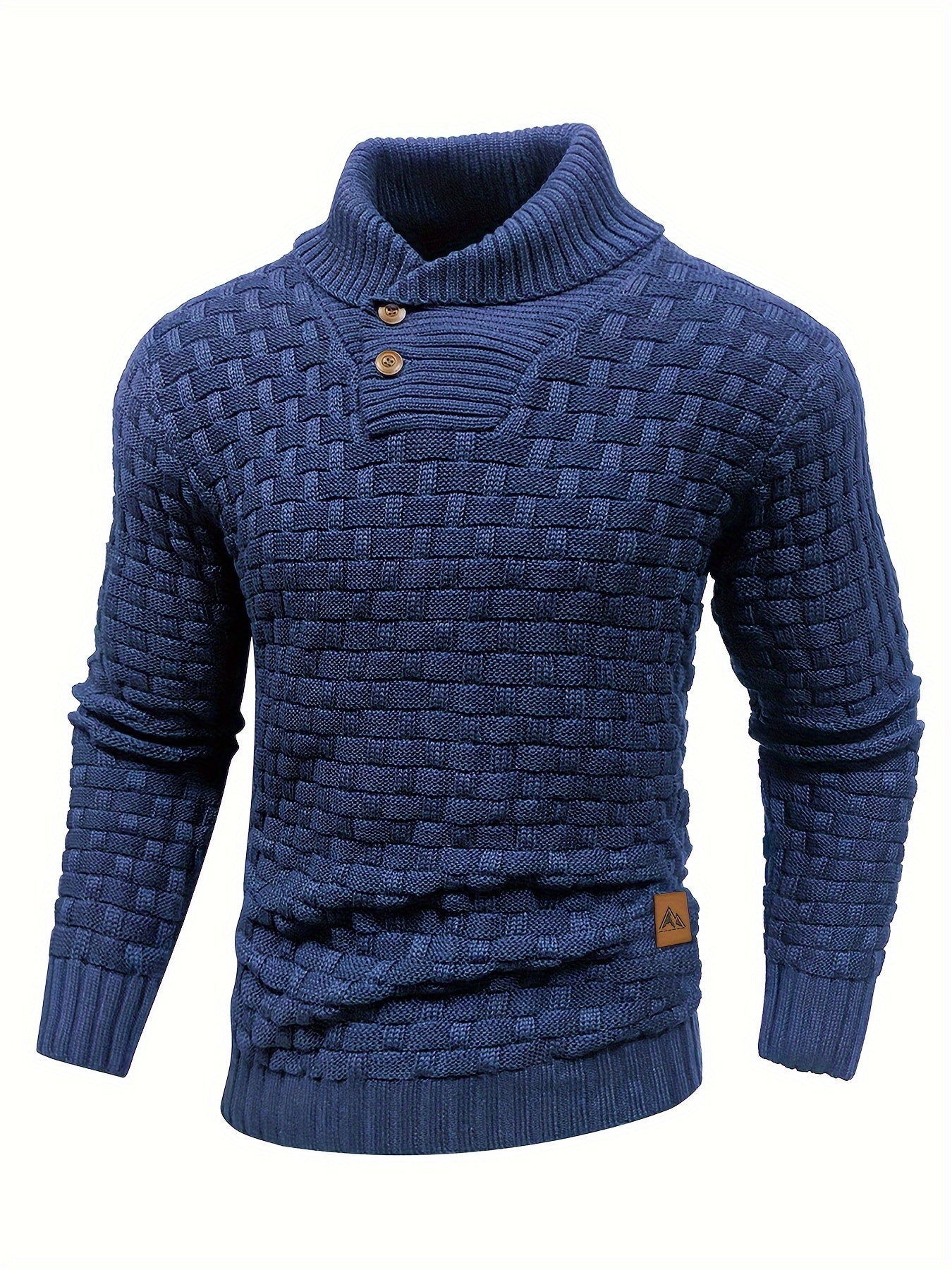 Men’s Waffle Knit Sweater – High Stretch Pullover with Lapel Collar