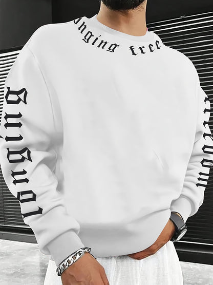 Men’s Printed Crewneck Sweatshirt – Trendy Casual Street Pullover