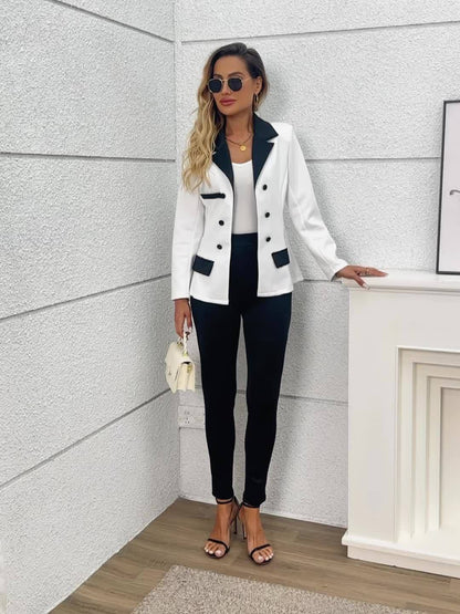 Elegante Traje de Moda con Parches para Mujer – Conjunto de Dos Piezas Primavera/Otoño