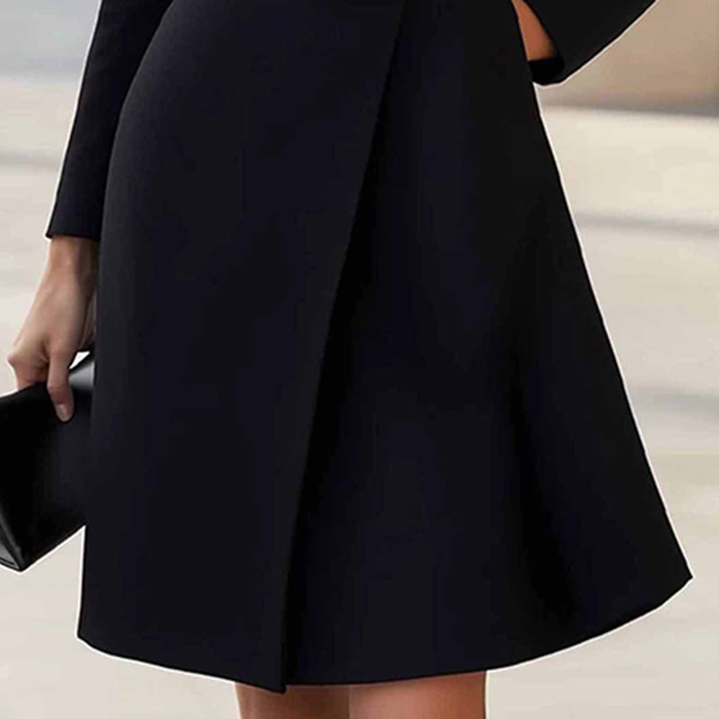 Vestido midi con cinturón y cuello alto para mujer – Elegancia de oficina de corte ajustado