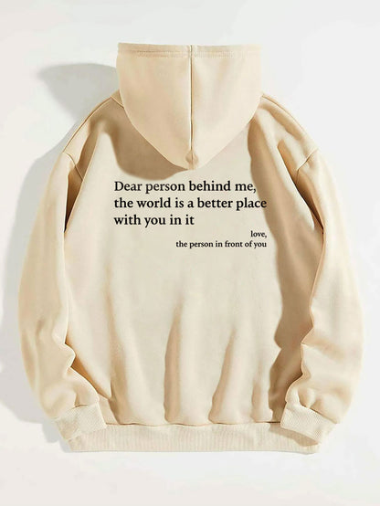 Loom & Soul “Dear Person Behind Me” Hoodie – Women’s Plush Printed Pullover with Kangaroo Pocket & Drawstring Hood (Unisex, Multiple Colors)