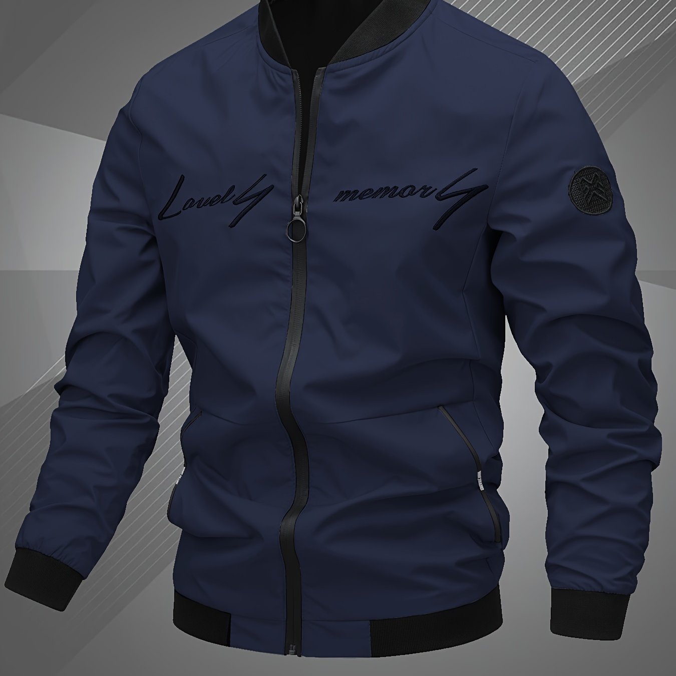 Men’s Letter Embroidered Bomber Jacket – Sporty Casual Streetwear