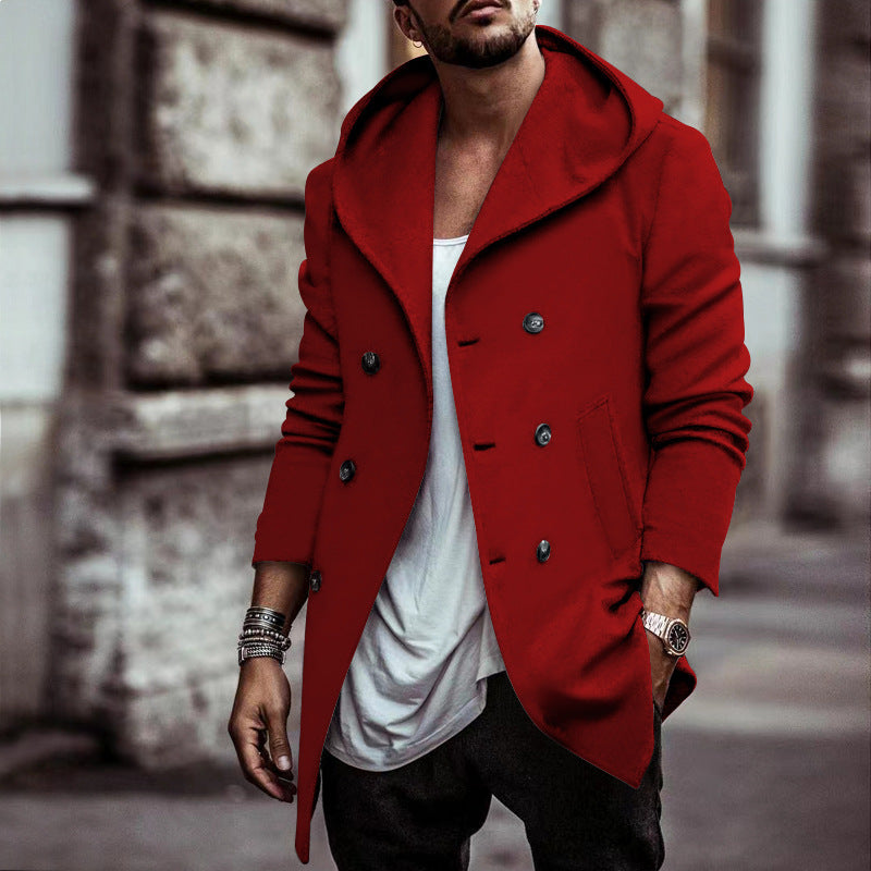 Trench-coat à capuche croisé pour homme – Coupe ample mi-longue