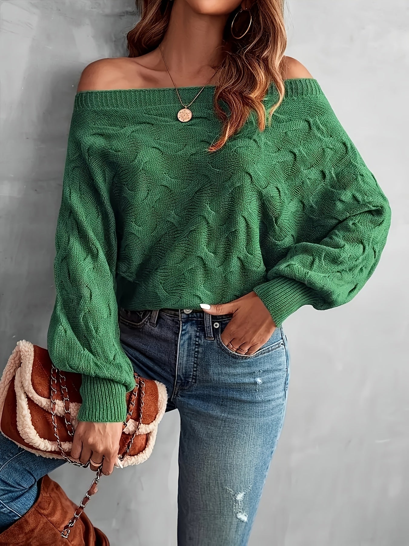 Women’s Off-Shoulder Batwing Sweater – Relaxed All-Season Knit