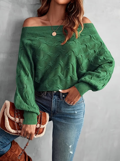 Women’s Off-Shoulder Batwing Sweater – Relaxed All-Season Knit