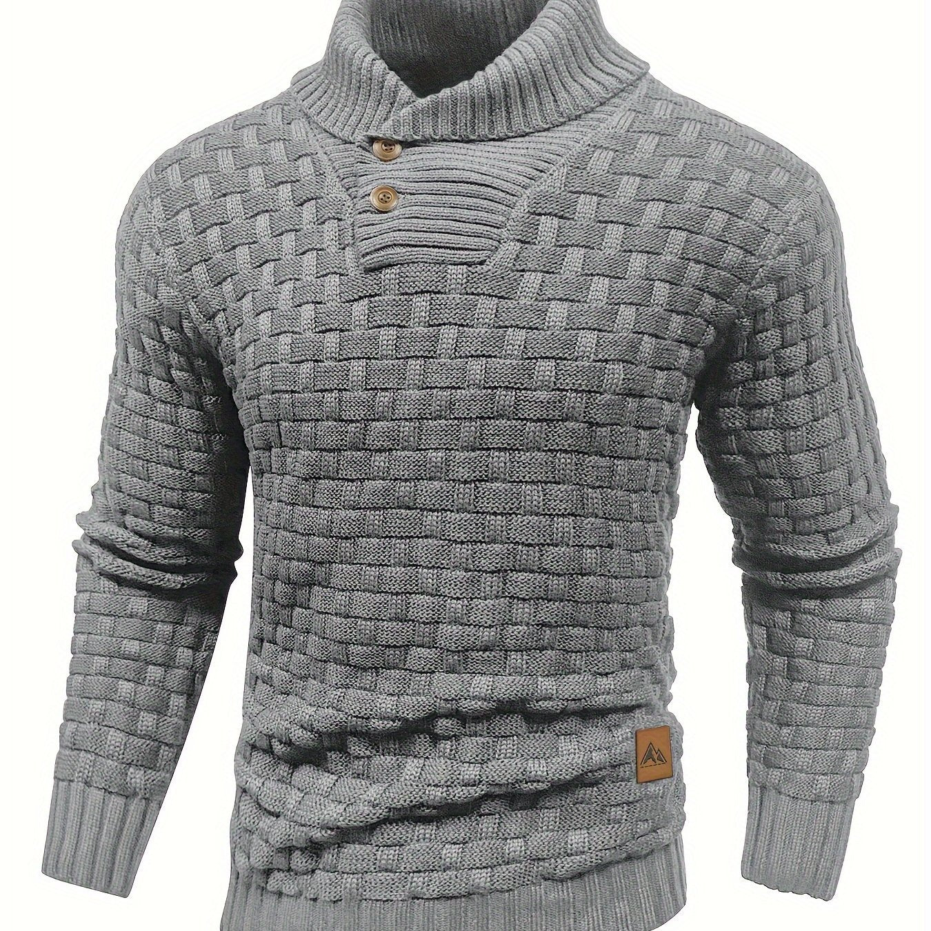 Men’s Waffle Knit Sweater – High Stretch Pullover with Lapel Collar