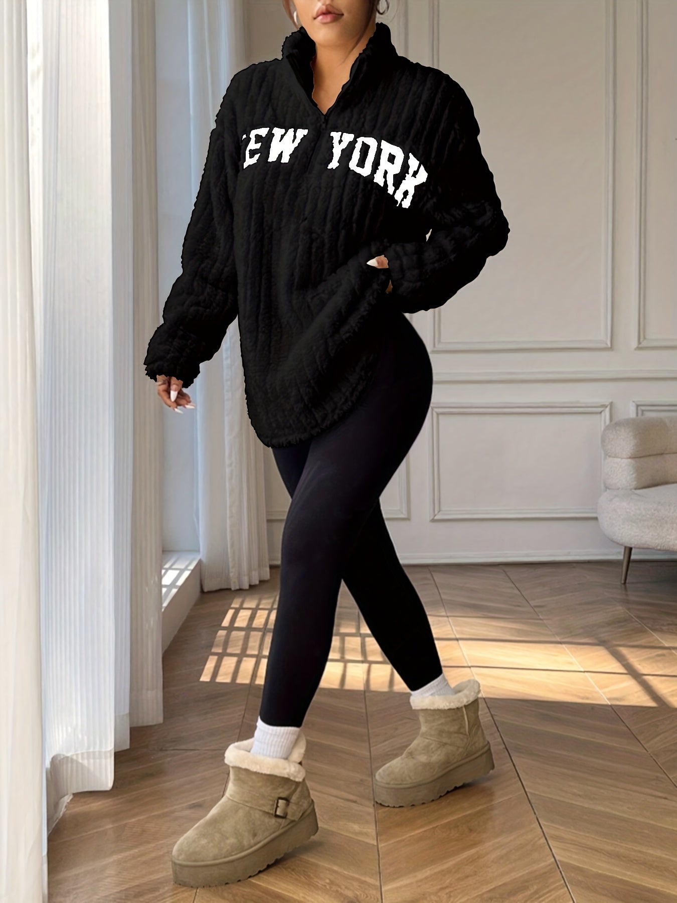 Elegant Zip-Up Sweater Coat – Women’s Stand Collar Fall/Winter Outerwear