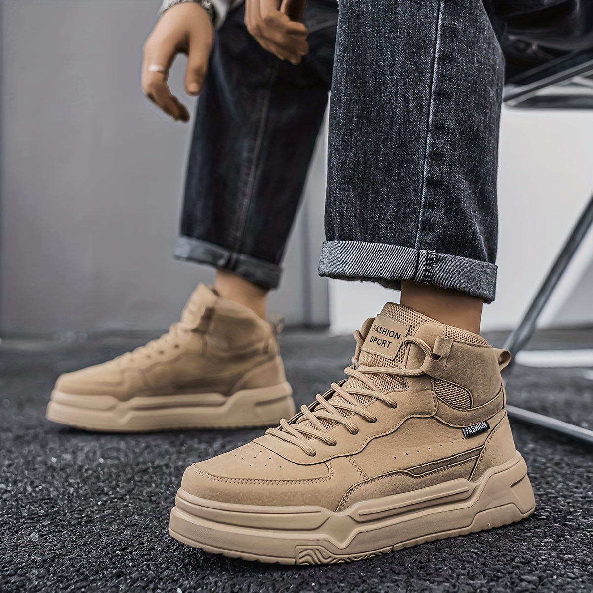 Baskets montantes homme – Chaussures de sport urbaines à lacets