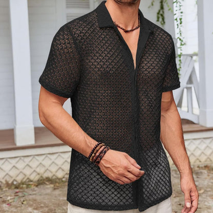 Loom & Soul™ Summer Mesh Short Sleeve Shirt – Men’s Lightweight Lapel Beach Top