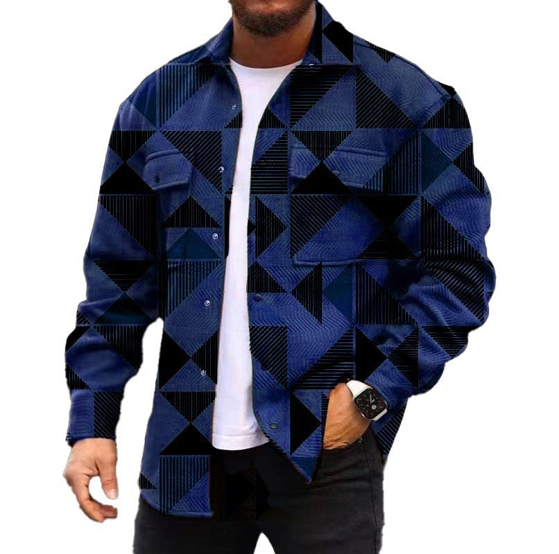Loom & Soul™ Men’s 3D Digital Print Jacket – Autumn Plaid Casual Shirt Coat with Streetwear Edge