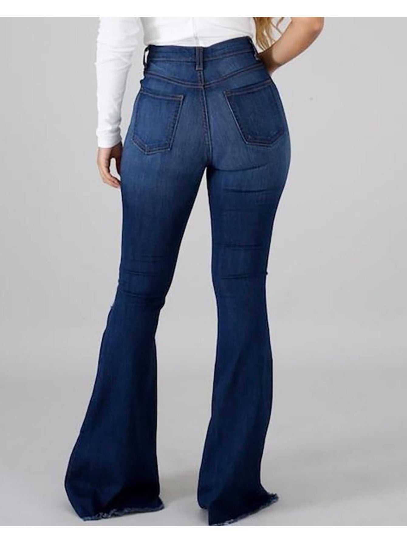 Jean évasé taille haute – Jean denim moulant déchiré extensible