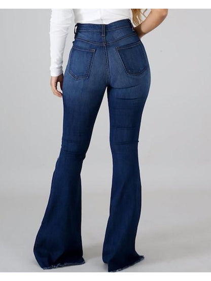 Jean évasé taille haute – Jean denim moulant déchiré extensible