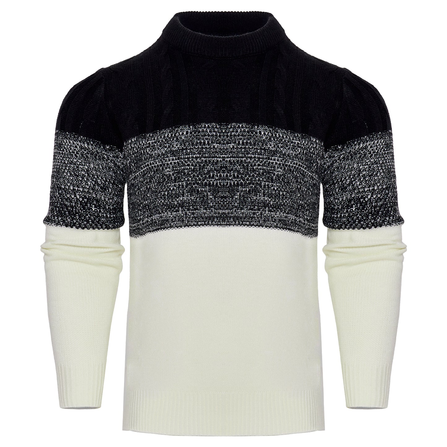 Suéter de punto trenzado a bloques de color para hombre – Jersey de manga larga