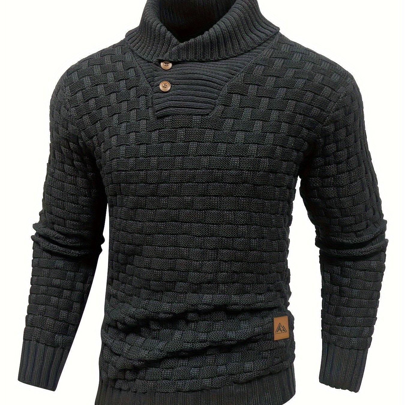 Men’s Waffle Knit Sweater – High Stretch Pullover with Lapel Collar